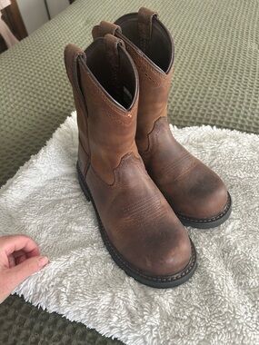 Ariat Brown Leather Pull-On Cowboy Work Boots